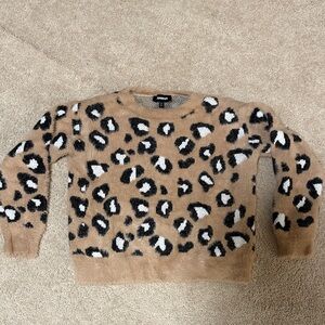 Express Leopard Print Crew Neck Sweater - Brown and Black